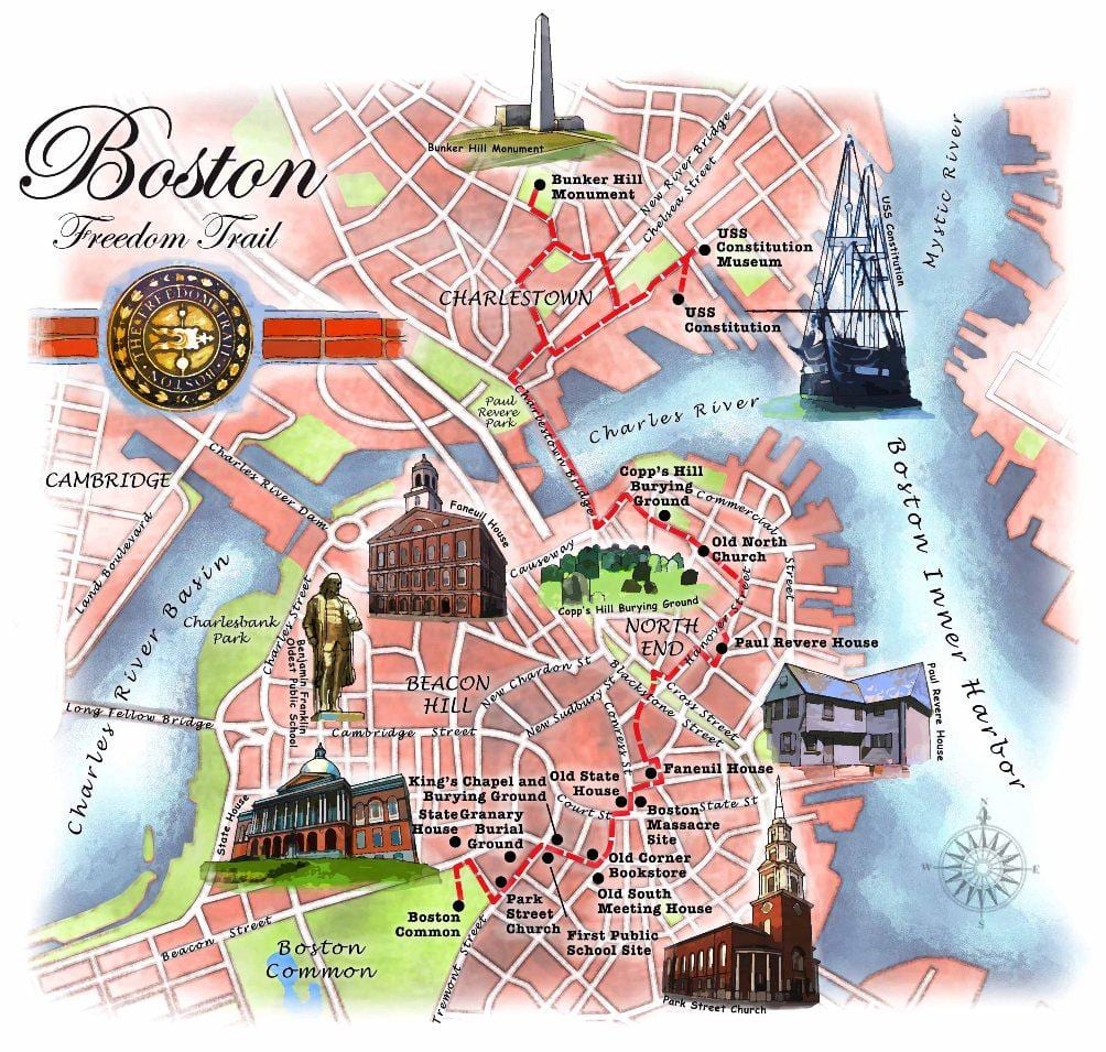 რუკა Boston თავისუფლების ბილიკი