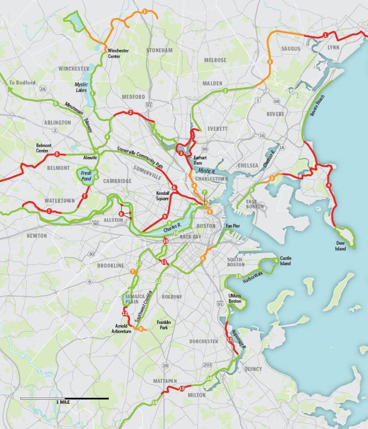 რუკა Boston ველოსიპედით