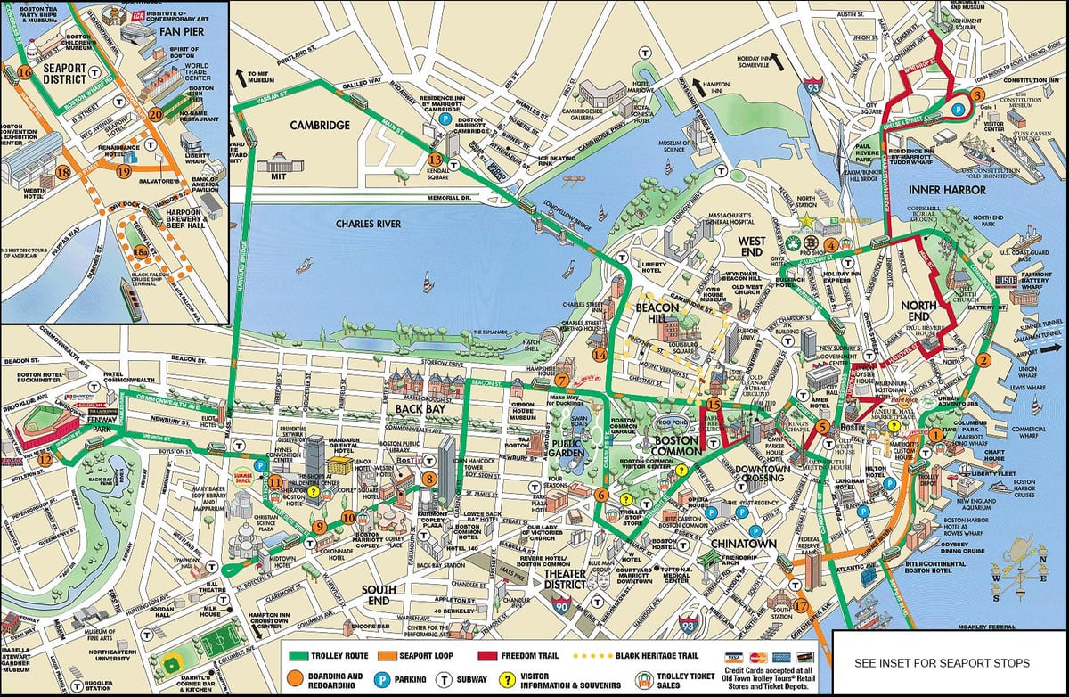 Boston hop წლის hop off trolley ტური რუკა