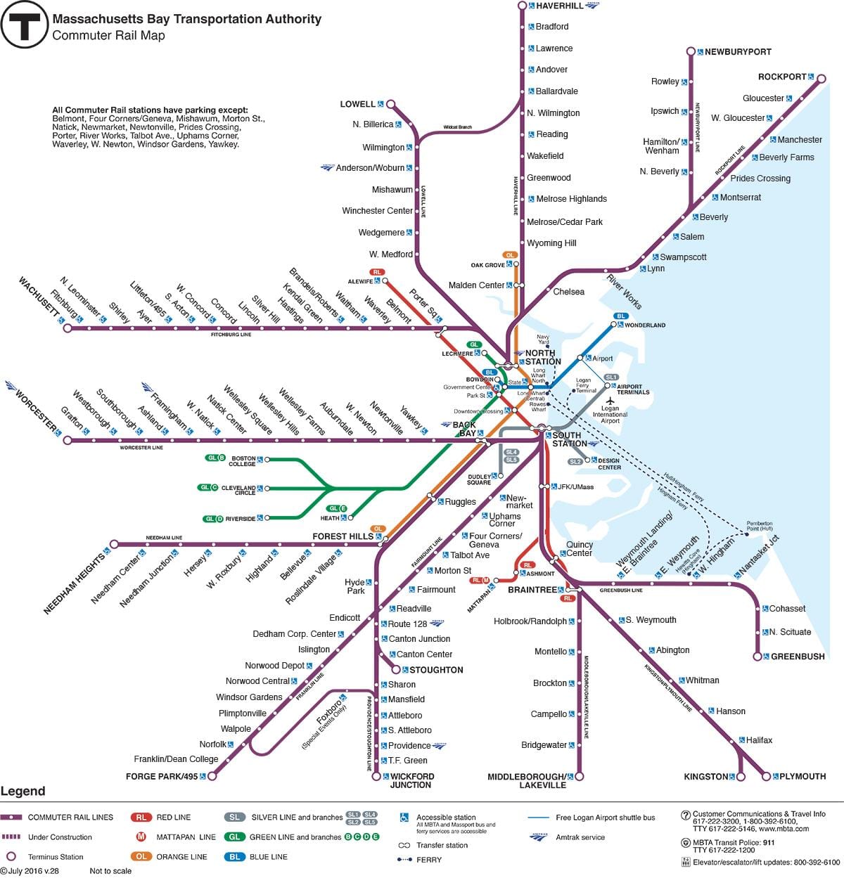სამგზავრო სარკინიგზო რუკა Boston