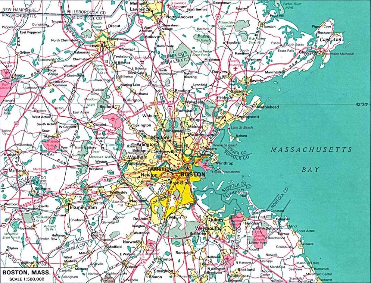 რუკა უფრო დიდი Boston ფართი